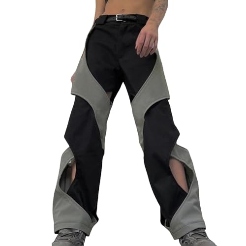 Gothic Cargohose mit Taschen Damen Breites Bein Y2K Hosen Lässige Loose Sweathose Freizeithosen Elastischer Bund Hose Locker Freizeithose mit Kontrast Paspel von Generic