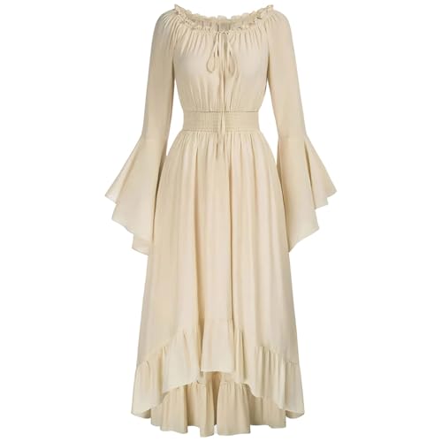 Gothic Gothic Kleidung Damen Mittelalterliche Kleid Kurzarm Schnürung Mittelalter Ballkleider Retro Halloween Party Kostüm Maxikleid M B Beige von Generic