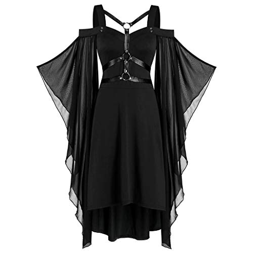 Gothic Halloween Kleid Kostüm Damen, Übergröße A-Linie Schnüren Maxi Kleider mit Schmetterlingsärmeln für Frauen, Festliches Vintage Schwarz Hexenkleid Cosplay Club Party Kostüme von Generic