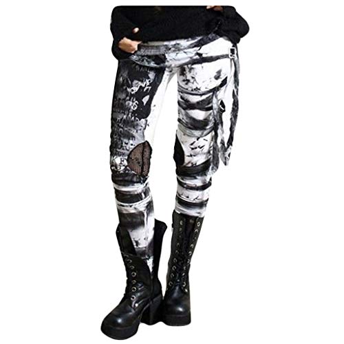 Gothic Hose Damen High Waist - Punk Hose Damen Leggings Halloween Kostüm Karneval Kleidung Steampunk Hose Distressed Tie-Dye Skinny Freizeithose Stretch Leggins Lange Hosen für Frauen von Generic