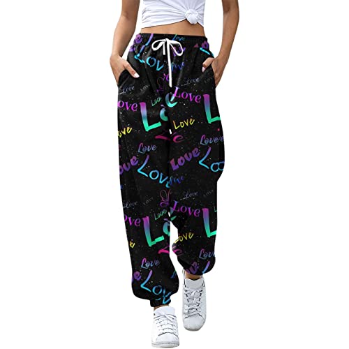 Gothic Hose Damen Schwarz -Punk Hose Damen Jogginghose Damen Lang High Waist Sport Yoga Hosen Retro Haremshosen Baggy Laufhose mit Totenkopf Print Track Pants Streetwear Party Halloween Kostüm von Generic