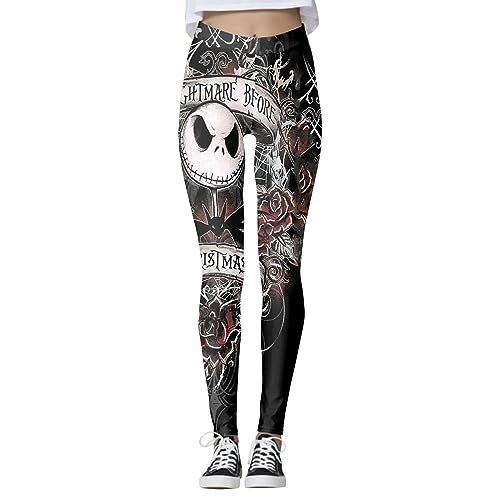 Gothic Hose Damen Schwarz -Punk Hose Damen Leggings Damen High Waist Steampunk Retro Mittelalter Hose Stretch Strumpfhose mit Totenkopf Print Pants Yoga Hosen Streetwear Party Halloween Kostüm von Generic