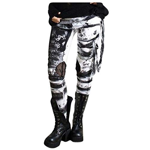 Gothic Hosen Damen Steampunk Hose Stretch Leggings Punk Hose Freizeithose Seitliche Riemen Vintage Mittelalter Punk-Kleidung GroßE GrößEn RöHrenhose Leggings Schwarze-Renaissance Cosplay KostüM von Generic