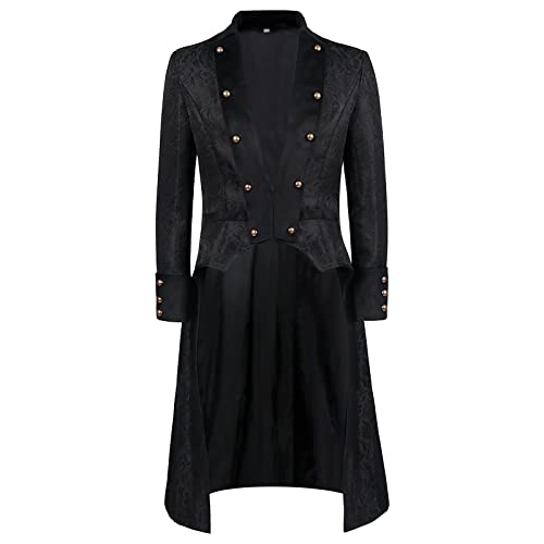 Gothic Jacke Herren - Punk Mantel Herren Button Jacke Gothic Gehrock Uniform Mittelalter Lange Mantel Viktorianischen Hoodie Smoking Cosplay Uniform Halloween Karneval Cosplay Kostüm von Generic