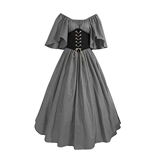 Gothic Kleid Korsett-Mittelalter Kleid Damen Schnüren,Maxikleid Damen Große Größen Halloween Traditionelles Viktorian Steampunk Retro Cosplay Oktoberfest Renaissance Karneval Kleider Kostüm von Generic