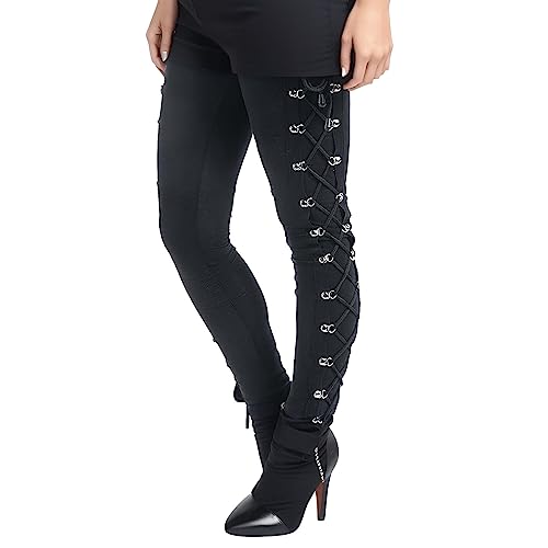 Gothic Kleidung Damen Hose, Steampunk Damen Hosen,Mittelalter Kleidung Damen Freizeithose Schnüren Lang Skinny Einfarbig Renaissance Retro Karneval Halloween Cosplay Punk Kostüm Schnürhose von Generic