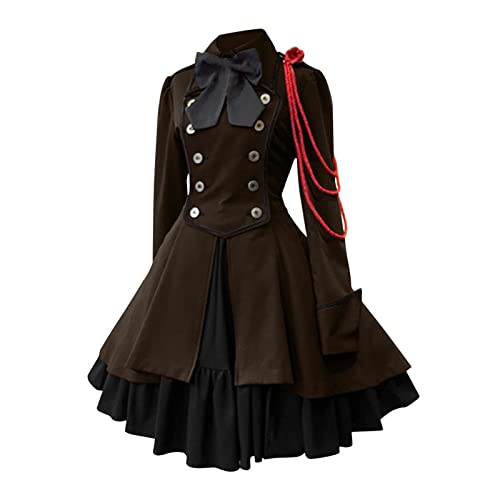 Gothic Kleidung Damen Mäntel Vintage Steampunk Jacke Frauen Halloween Kostüm Mittelalter Winterjacke Viktorianischen Cosplay Kostüm Smoking Uniform Einfarbig Frack Wintermantel von Generic