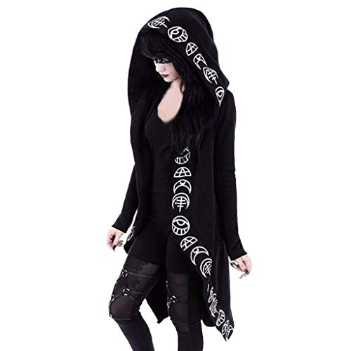 Gothic Mantel Damen -Kapuzenjacke Damen Schwarz Steampunk Jacke Vampir Sweatjacke mit Kapuze Retro Vintage Kapuzenjacke Hoodie Monddruck Sweatshirt Kapuzenpullover Cosplay Karneval Halloween Kostüm von Generic