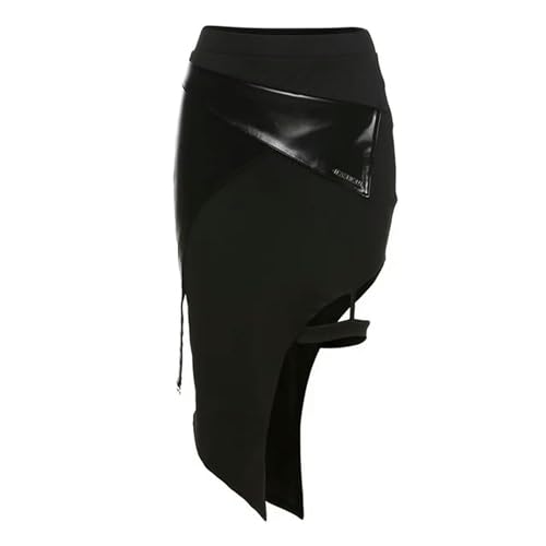 Gothic Patchwork Miniröcke Frauen Unregelmäßiger Saum Hohe Taille Rock Hip Hop Schwarz Sommer-schwarz-L von Generic