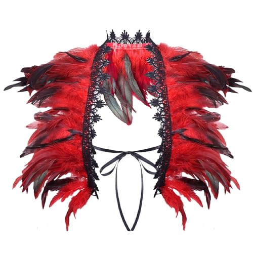 Gothic Schwarz Feder Cape Schal Federn Schulter Flügel Kostüm für Damen Karneval-Maskerade-Cosplay-Kostüme von Generic