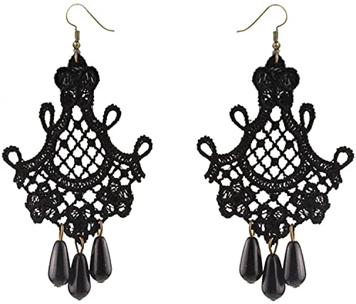 Gothic schwarze Spitze Quaste Ohrringe Damen Lange Quaste Kette Ohrringe für Frauen Dangle Vintage Schmuck Gothic schwarze Spitze Quaste Ohrringe Damen Lange Quaste Kette Ohrringe für Frauen Dangle Vintage Schmuck von Generic