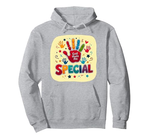 Gott hat Mich zu besonderen Christen für Kinder gemacht, bunter Handabdruck Pullover Hoodie, Unisex für Erwachsene, Grau Meliert, XXL von Generic