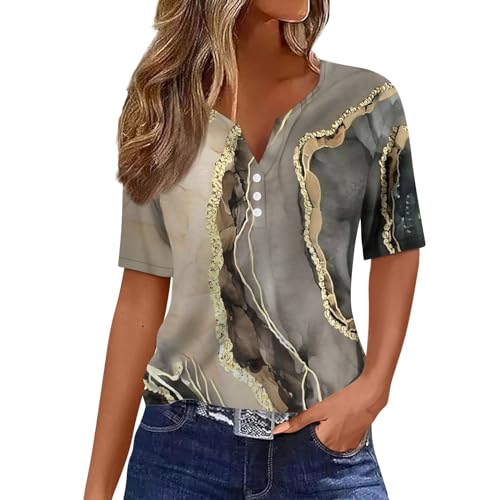 Grafik-T-Shirts für Frauen Damen Täglicher Druck V-Ausschnitt Tops Sommer Kurzarm T-Shirt,Beige,XXL Grafik-T-Shirts für Frauen Damen Täglicher Druck V-Ausschnitt Tops Sommer Kurzarm T-Shirt,Beige,XXL von Generic
