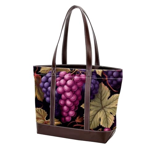Grape Art-914 modische Damen-Geldbörse aus gewaschenem, strapazierfähigem Leder mit Tragegriff oben, mit Taschen, Reißverschluss, Mehrfarbig 02, 33.8x12x31cm/13.3x4.7x12.2 in von Generic