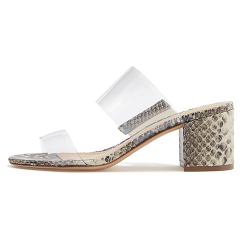 Grau,38 EU,Damen Sandalen mit klobigen High Heels, transparent, offene Zehenpartie, mit Absatz, Slip-On-Slingback-Pantoletten, Blockabsatz, Abendschuhe für Partys und Abschlussbälle von Generic