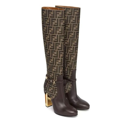 Grau,38 EU,Modische Overknee-Stiefel mit Gürtelschnalle für Damen, runde Zehenpartie, Blockabsatz, Langer Absatz mit Metallausschnitt, hohe Club-Party-Stiefel von Generic