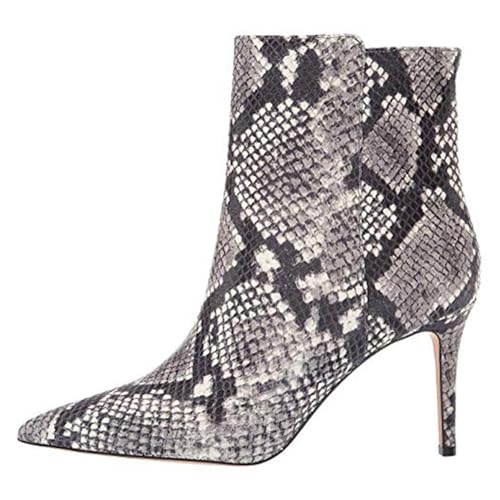 Grau,39 EU,Damen Stiletto High Heel Stiefeletten Spitzschuh Kleid Booties Seitlicher Reißverschluss PU Schlangenmuster Hochzeit Dating Arbeit Herbst Abendschuhe von Generic