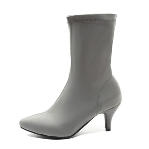 Grau,41 EU,Damen-Stiefeletten mit Kitten Heel, Spitze Zehenpartie, Bequeme Stretch-Stiefeletten, zum Hineinschlüpfen, Kurze Stiefel, Herbst- und Winterschuhe für die Arbeit im Büro von Generic