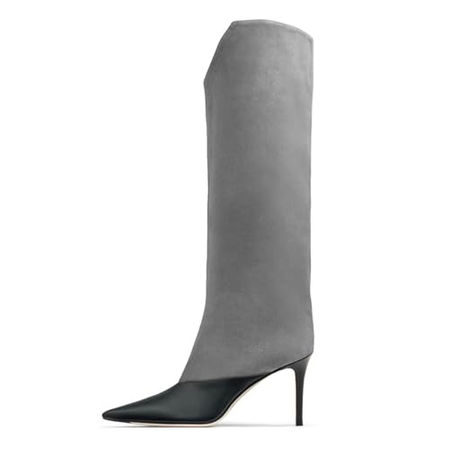 Grau,41 EU,Overknee-Stiefel für Damen mit weitem Schaft, Wildleder- und Ledernähten, Lange Stiefel, Spitze Zehenpartie, Stiletto-Absätze, zum Hineinschlüpfen, Herbst-/Winter-Abendschuhe Grau,41 EU,Overknee-Stiefel für Damen mit weitem Schaft, Wildleder- und Ledernähten, Lange Stiefel, Spitze Zehenpartie, Stiletto-Absätze, zum Hineinschlüpfen, Herbst-/Winter-Abendschuhe von Generic