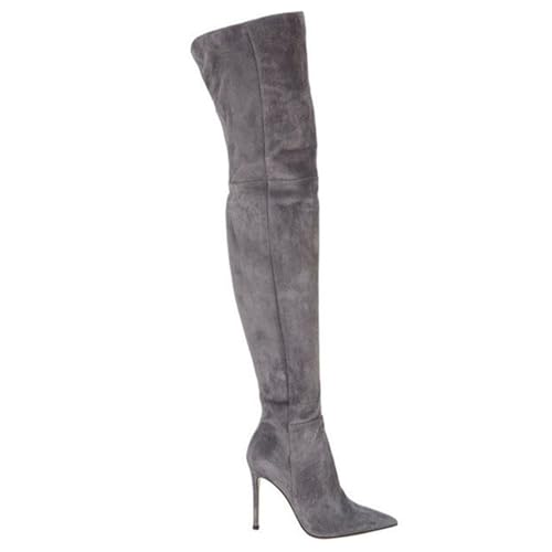 Grau,45 EU,Overknee-Stiefel aus Wildleder für Damen, Spitze Zehenpartie, seitlicher Reißverschluss, Stiletto-Absatz, Overknee-Stiefel, modisch, bequem, für Herbst und Winter Grau,45 EU,Overknee-Stiefel aus Wildleder für Damen, Spitze Zehenpartie, seitlicher Reißverschluss, Stiletto-Absatz, Overknee-Stiefel, modisch, bequem, für Herbst und Winter von Generic