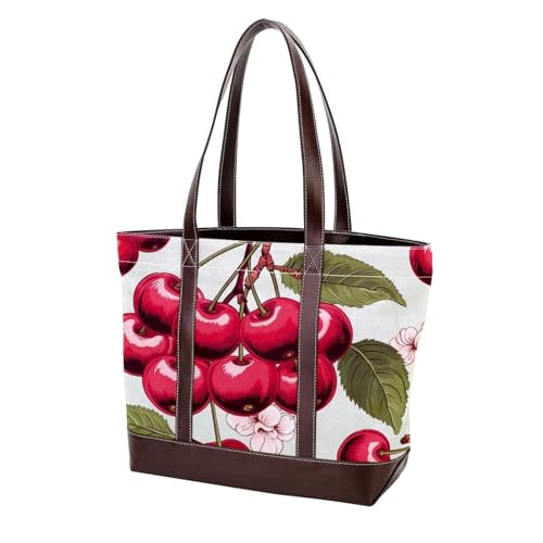 Green Leaf Cherry-1706 modische Damen-Umhängetasche, aus gewaschenem, strapazierfähigem Leder, mit Tragegriff oben, mit Taschen, Reißverschluss, Mehrfarbig, 10, 33.8x12x31cm/13.3x4.7x12.2 in von Generic