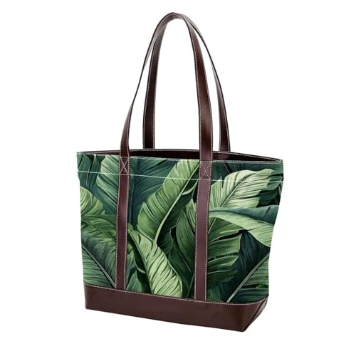 Green Palm Leaves-1937 modische gewaschene strapazierfähige Ledergeldbörse für Damen, mit Tragegriff oben, mit Taschen, Reißverschluss, Mehrfarbig 05, 33.8x12x31cm/13.3x4.7x12.2 in von Generic