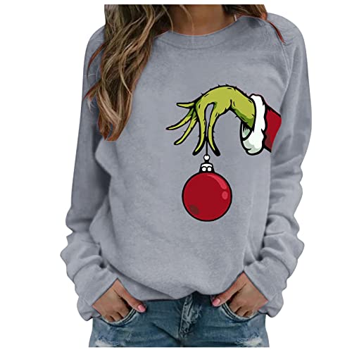 Grinch Kostüm, Weihnachtspullover Damen Grinch Pullover Weihnachten Lustig Sweatshirt Ohne Kapuze Festival Grün Langarmshirt Grinch Kostüm Erwachsene Pulli Oberteile Weihnachts Pullover Top von Generic