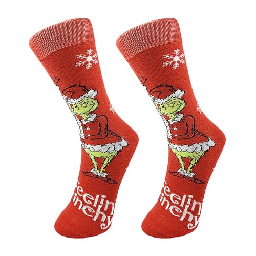 Grinch Kostüm, Weihnachtssocken Damen Herren Weihnachten Lustige Socken Festival Grinch Weihnachtssocken Unisex Neuheit Weihnachts Wintersocken Frauen Manner Warme Christmas Socks von Generic