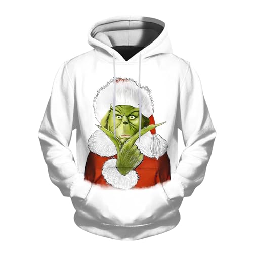 Grinch Kostüm Unisex Hoodie Kreativer 3D Druck Weihnachtspullover Oversize Langarm Sweatshirt mit Taschen Jungen MäDchen Grinch Kleidung Herbst Winter Warm Oberteile Festliche Party Weihnachts Mantel von Generic