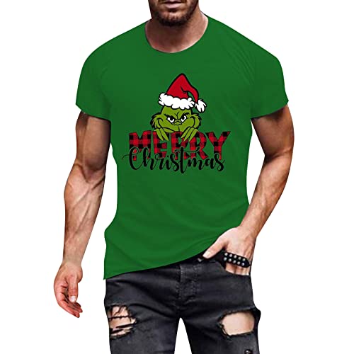 Grinch Tshirt Herren Grinch Schlafanzug Deko Christmas T-Shirt Lustig Tshirts Ugly Familien Weihnachtsoutfit Oversized Weihnachtspulli Kurzarm Rundhals Tshirt Weihnachten Hässliche Shirt von Generic