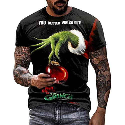 Grinch Tshirt Herren Weihnachtsshirt Grinch Schlafanzug Deko Lustig Christmas T-Shirt Ugly Tshirts Familien Weihnachtsoutfit Oversized Weihnachtspullover Kurzarm Hässliche Shirt Schwarz XXL von Generic