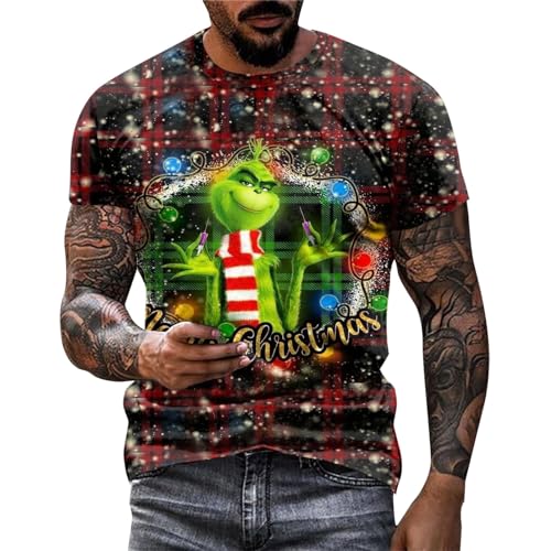 Grinch Tshirt Herren Weihnachtsshirt Grinch Schlafanzug Deko Lustig Christmas T-Shirt Ugly Tshirts Familien Weihnachtsoutfit Oversized Weihnachtspullover Kurzarm Hässliche Shirt von Generic