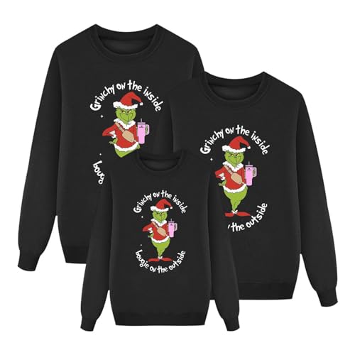 Grinch Weihnachtspullover Familie Set Festlich Drucken Pullover Sweatshirt Familien Outfit Set Muster Top Weihnachtspullis Xmas Pulli Herren Damen Kinder Junge Mädchen Pärchen Winterpullover 107 von Generic