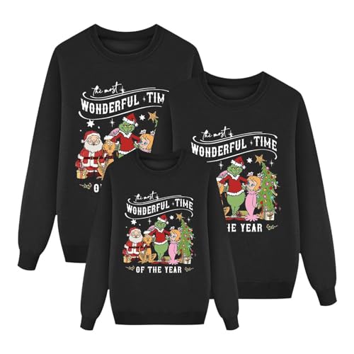 Grinch Weihnachtspullover Familie Set Festlich Drucken Pullover Sweatshirt Familien Outfit Set Muster Top Weihnachtspullis Xmas Pulli Herren Damen Kinder Junge Mädchen Pärchen Winterpullover 140 von Generic