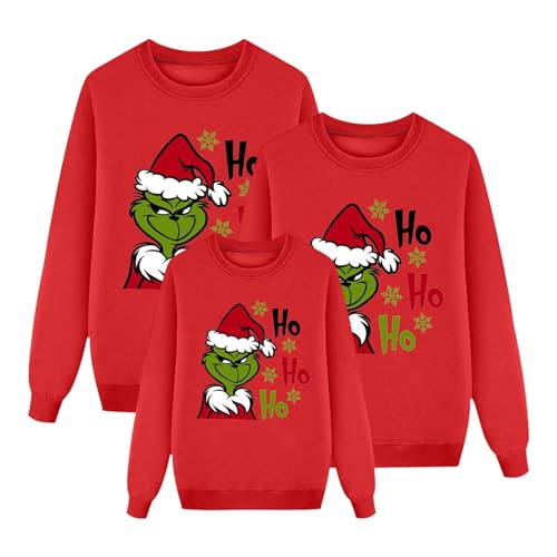 Grinch Weihnachtspullover Familie Set Festlich Drucken Pullover Sweatshirt Familien Outfit Set Muster Top Weihnachtspullis Xmas Pulli Herren Damen Kinder Junge Mädchen Pärchen Winterpullover von Generic