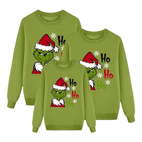 Grinch Weihnachtspullover Familie Set Festlich Drucken Pullover Sweatshirt Familien Outfit Set Muster Top Weihnachtspullis Xmas Pulli Herren Damen Kinder Junge Mädchen Pärchen Winterpullover von Generic