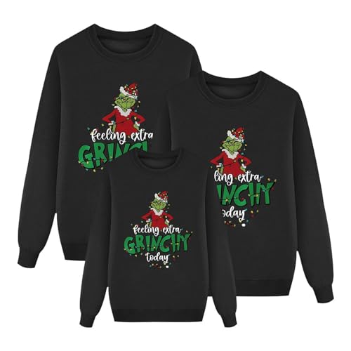 Grinch Weihnachtspullover Familie Set Festlich Drucken Pullover Sweatshirt Familien Outfit Set Muster Top Weihnachtspullis Xmas Pulli Herren Damen Kinder Junge Mädchen Pärchen Winterpullover von Generic