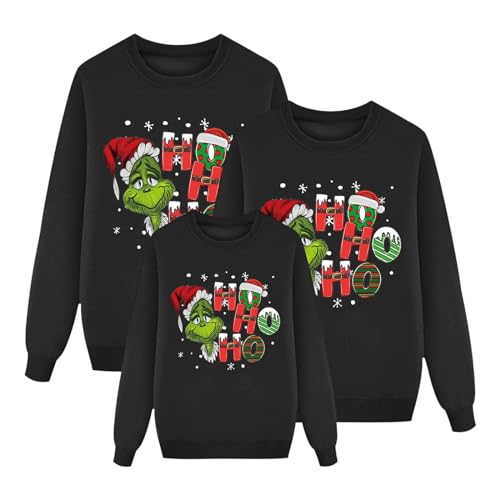 Grinch Weihnachtspullover Familie Set Festlich Drucken Pullover Sweatshirt Familien Outfit Set Muster Top Weihnachtspullis Xmas Pulli Herren Damen Kinder Junge Mädchen Pärchen Winterpullover von Generic