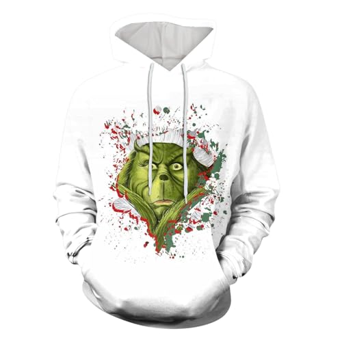 Grinch Weihnachtspullover Herren und Damen Weihnachten Hoodie 3D Lustig Kapuzenpullover Oversize Weihnachts Sweatshirt mit Tasche Langarmshirt Pullover Herbst Winter Festlich Oberteile Jumper von Generic