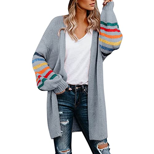 Grobe Strickjacke Damen - Damen Mantel Plus Größe warm Regenbogen Streifen Print Langarm vorne offen Winter Mode Strickjacke Outwear Pullover Tops Damen Strick Cardigan von Generic