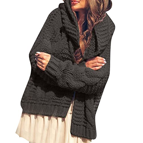 Grobstrickjacke Damen Oversize Strickjacke Kurz Grobstrick Cardigan Elegant Langarm Strickjacken Mit Kapuze Zopfmuster Strickpullover Vintage Strickmantel Open Front Sweater Strick Cardigan von Generic