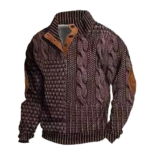 Grobstrickpullover Herren Stehkragen, Strickpullover Herren mit Zopfmuster,Strickpulli Herren Solide Mode Lässige Locker Gestrickt Pulli Vintage Bequeme Winter Stricken Sweater für Männer von Generic