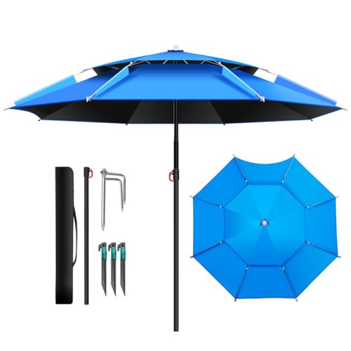 Groß Angelschirm Strandschirm Für Den Außenbereich Tragbar Strandmuschel Regenschirm mit Trage-Tasche Doppeldach Schirmzelt Gartenschirm(Blau,200cm) von Generic