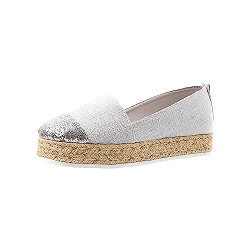 Große Größe Schuhe Weibliche 2023 Europäischen Und Amerikanischen Stil Casual Set Fuß Schuhe Dicke Sohle Farbe Passenden Frauen der Schuhe Pantoletten Goldene Sandalen Absatz Espadrilles (Silver, 39) von Generic