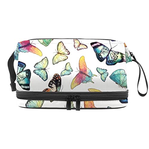 Große Kapazität, Reise-Kosmetiktasche, Aquarell-Schmetterlinge, buntes Muster, Make-up-Tasche, wasserdichte Make-up-Tasche, Organizer, Mehrfarbig, 27x15x14 cm/10.6x5.9x5.5 in von Generic