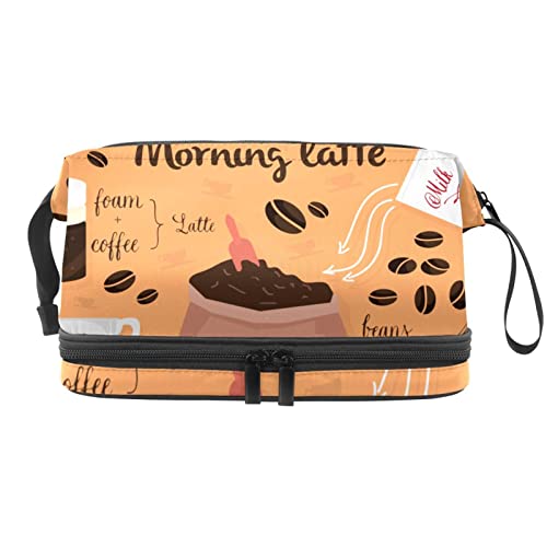 Große Kapazität, Reise-Kosmetiktasche, Vintage-Kaffee-Latte-Löffel-Muster, Make-up-Tasche, wasserdichte Make-up-Tasche, Organizer, Mehrfarbig, 27x15x14 cm/10.6x5.9x5.5 in von Generic