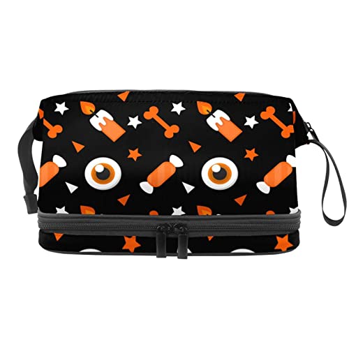 Große Kapazität Reise-Kosmetiktasche, Halloween-Kerzen- und Augenball-Muster, Make-up-Tasche, wasserdichte Make-up-Tasche, Organizer, Mehrfarbig, 27x15x14 cm/10.6x5.9x5.5 in von Generic