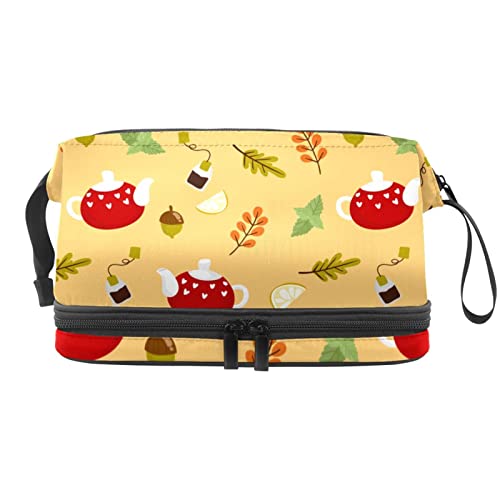 Große Kapazität Reise-Kosmetiktasche, Herbst-Teekanne und Eichel-01, Make-up-Tasche, wasserdichte Make-up-Tasche, Organizer, Mehrfarbig, 27x15x14 cm/10.6x5.9x5.5 in von Generic