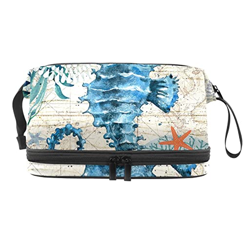 Große Kapazität Reise-Kosmetiktasche, Make-up-Tasche, wasserdichte Make-up-Tasche, Organizer, Monterey Bay Seepferdchen, Mehrfarbig, 27x15x14 cm/10.6x5.9x5.5 in von Generic