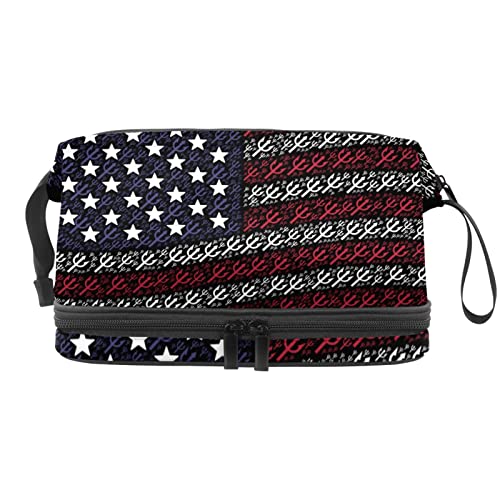 Große Kapazität Reise-Kosmetiktasche, Make-up-Tasche, wasserdichte Make-up-Tasche, Organizer, USA-Flagge, Dreizack-Gabel, Mehrfarbig, 27x15x14 cm/10.6x5.9x5.5 in von Generic